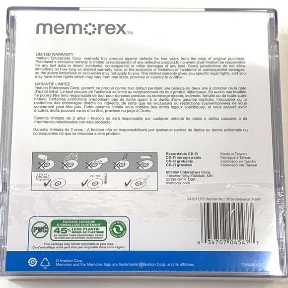 Memorex CD-R, 52x 700MB, 80 Min, 10 Pack Blank Cds - Music Photos NEW & SEALED! - Picture 3 of 3